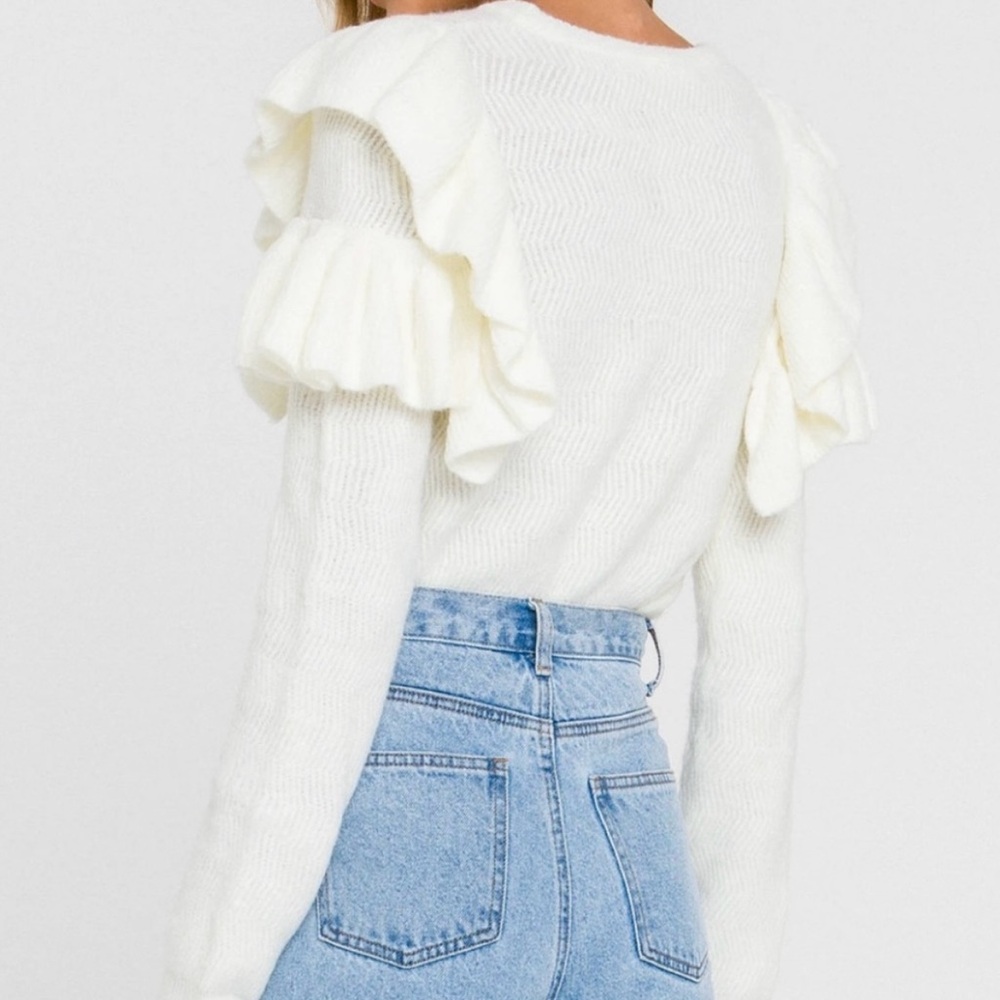 Free the Roses White Ruffle Sleeve Sweater - Picture 3 of 4